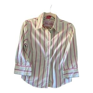 Robert Graham women’s Pinstripe with floral details blouse size S